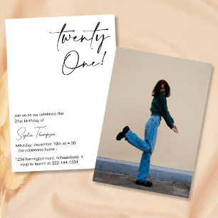 カスタム白黒写真21歳のパーティー 招待状