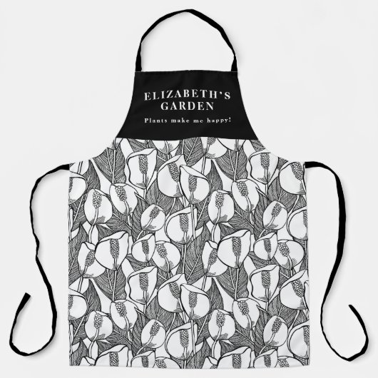 カスタム白黒平和ゆり模様 エプロン (正面)