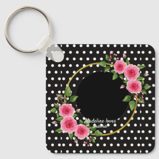 カスタム白黒水玉模様母の日 キーホルダー