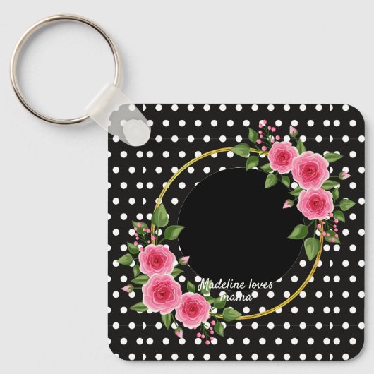 カスタム白黒水玉模様母の日 キーホルダー (正面)