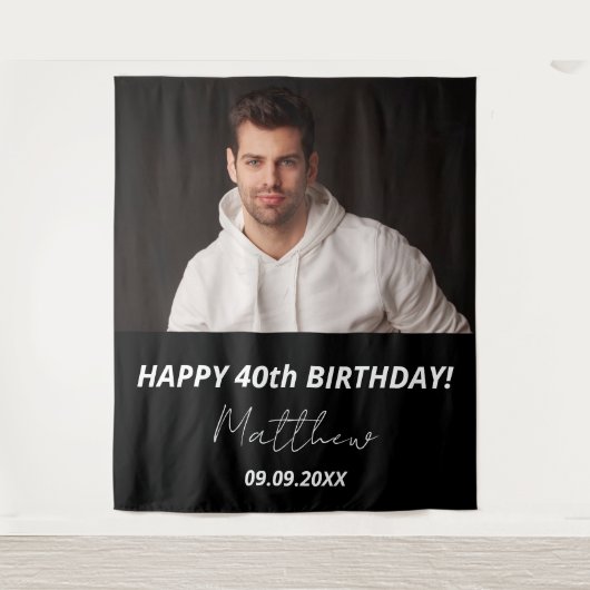 カスタム白黒男40歳の誕生日 タペストリー (正面)