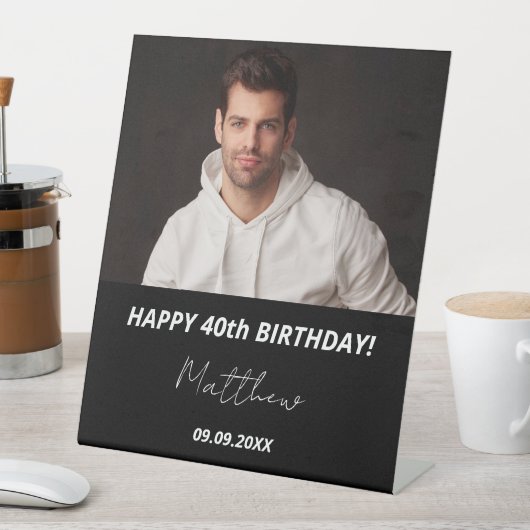 カスタム白黒男40歳の誕生日 台座サイン (インサイチュ)