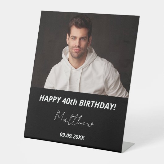 カスタム白黒男40歳の誕生日 台座サイン (正面)