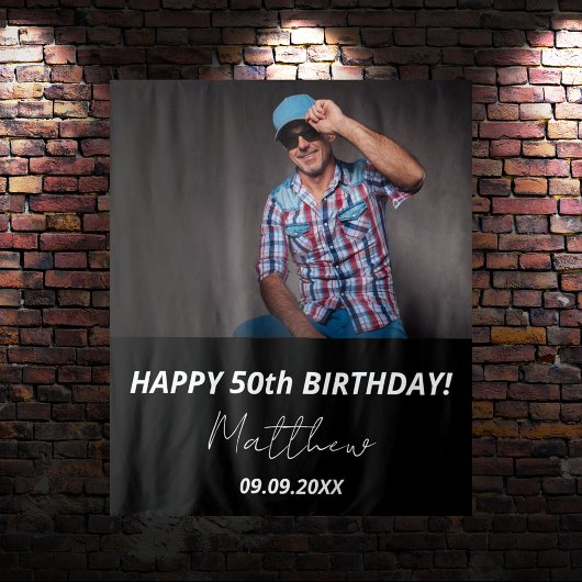 カスタム白黒男50歳の誕生日 タペストリー
