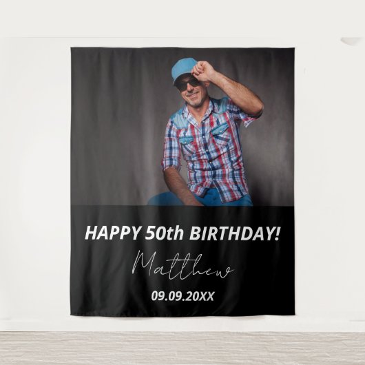 カスタム白黒男50歳の誕生日 タペストリー (正面)