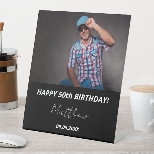 カスタム白黒男50歳の誕生日 台座サイン (インサイチュ)