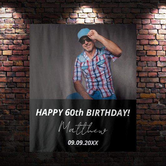 カスタム白黒男60歳の誕生日 タペストリー