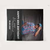 カスタム白黒男60歳の誕生日 タペストリー (正面(横))