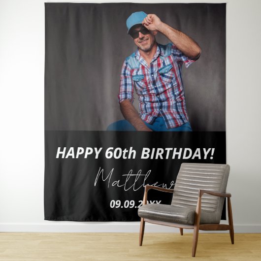 カスタム白黒男60歳の誕生日 タペストリー (インサイチュ)