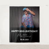 カスタム白黒男60歳の誕生日 タペストリー (正面)