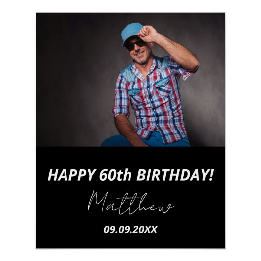 カスタム白黒男60歳の誕生日 ポスター (正面)