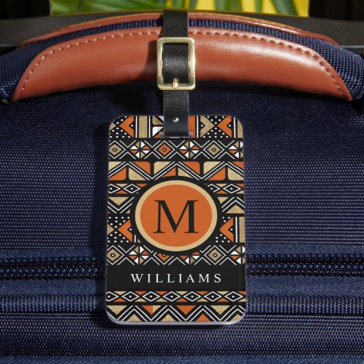 カスタム白黒金ゴールドオレンジパタアステカーン ラゲッジタグ (正面インサイチュ2)