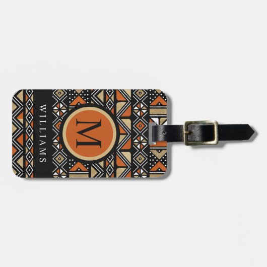 カスタム白黒金ゴールドオレンジパタアステカーン ラゲッジタグ (正面横)