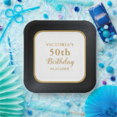 カスタム白黒金ゴールド50誕生日 ペーパープレート (パーティー)