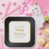 カスタム白黒金ゴールド50誕生日 ペーパープレート (パーティー)