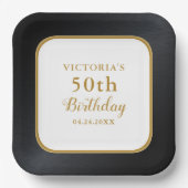 カスタム白黒金ゴールド50誕生日 ペーパープレート (正面)