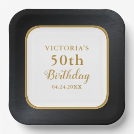 カスタム白黒金ゴールド50誕生日 ペーパープレート