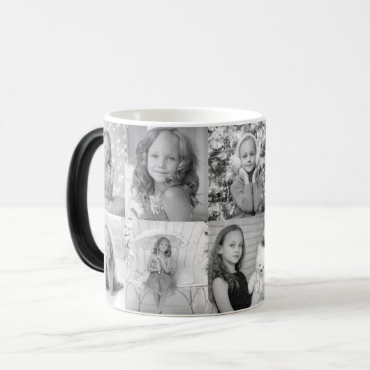 カスタム白黒10個の思い出フォトコラージュ モーフィングマグカップ (正面左)