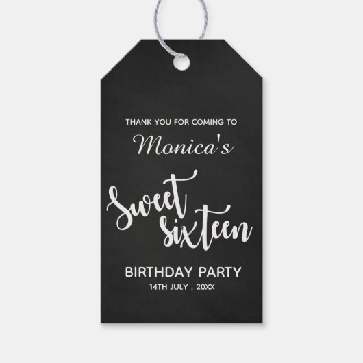 カスタム白黒 |甘い16 |誕生日ギフトラベル ギフトタグ (正面)