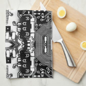 カスタム白黒PCBプリント基板ギーク キッチンタオル (四つ折り)