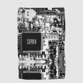 カスタム白黒PCBプリント基板ギーク ゴルフタオル (正面)