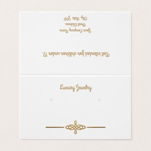 カスタム白「金ゴールド」スタッドイヤリングディスプレイカード 名刺 (外部フラット)