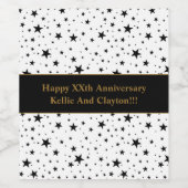 カスタム白/黒スター結婚ズ記念日 ワインラベル (シングルラベル)