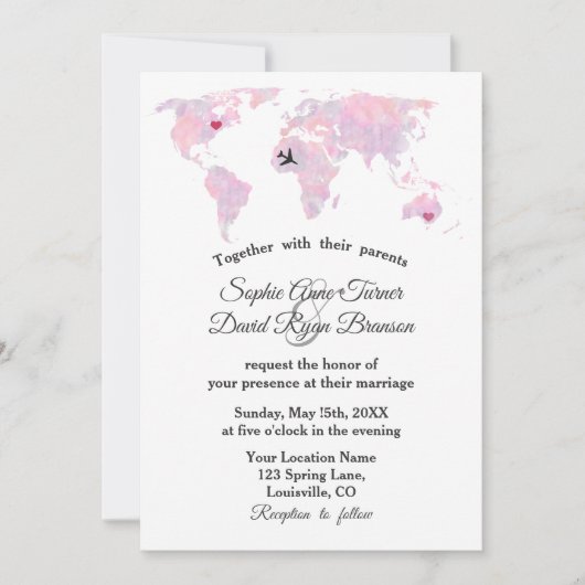 カスタム目的地ウェディング水のカラーワールドマップ 招待状 (正面)