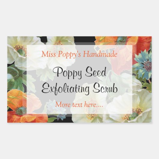 カスタム石鹸またはベーキングホワイトオレンジポピーステッカー 長方形シール (正面)