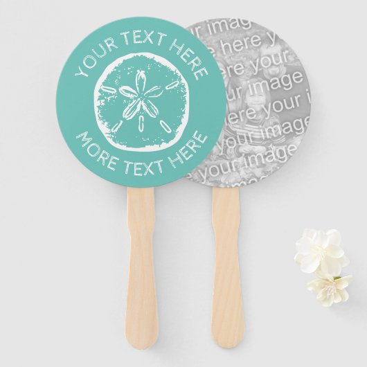 カスタム砂ドルのシェルビーチ結婚式パーティー写真 ハンドファン (正面&裏面)