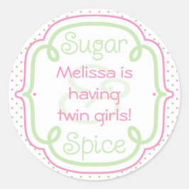 カスタム砂糖とスパイスベビーシャワーの双子 ラウンドシール