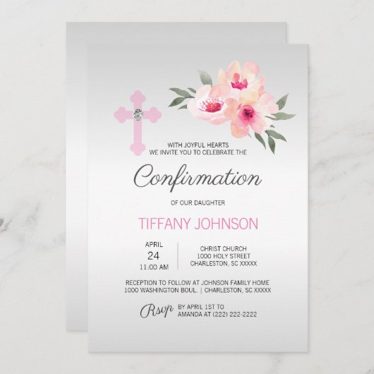 カスタム確認フローラピンククロスガール+ POEM 招待状 (正面/裏面)