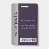 カスタム社員写真バーコードロゴ名パープル バッジ (裏面)