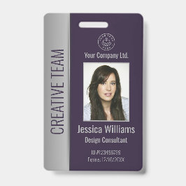 カスタム社員写真バーコードロゴ名パープル バッジ