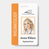 カスタム社員写真ロゴバーコード名オレンジ バッジ (正面)