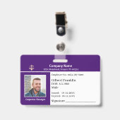 カスタム社員写真ロゴバーコード名札 バッジ (正面 （クリップ付）)