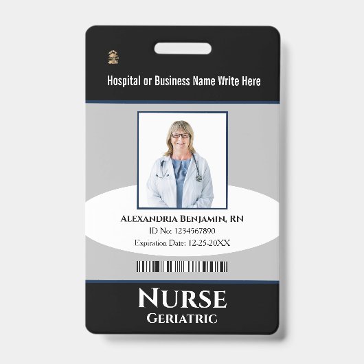 カスタム社員写真ロゴバーコード名札 バッジ (正面)