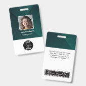 カスタム社員写真ロゴバーコード名IDグリーン バッジ (正面＆裏面)