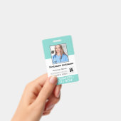 カスタム社員写真、バーコードロゴアクアブルー名 バッジ (手持ち)