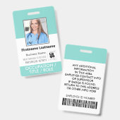 カスタム社員写真、バーコードロゴアクアブルー名 バッジ (正面＆裏面)