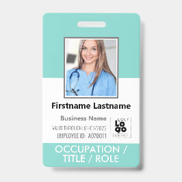 カスタム社員写真、バーコードロゴアクアブルー名 バッジ