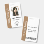 カスタム社員写真、バーコード、ロゴ、名前 ブラウン バッジ (正面＆裏面)