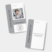 カスタム社員写真、ロゴ、名前 グレー バッジ (正面＆裏面)