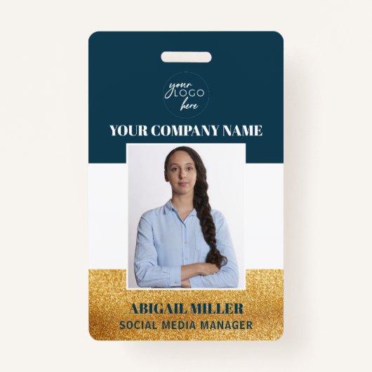 カスタム社員名ロゴ写真緑色IDバッジ バッジ (正面)