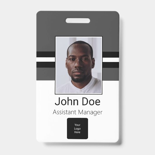 カスタム社員名、写真、バーコード、ロゴ バッジ (正面)