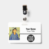 カスタム社員証 - 写真、ロゴ、バーコードと名前 バッジ (正面 （クリップ付）)