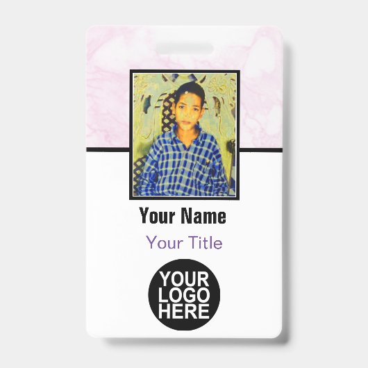 カスタム社員証 - 写真、ロゴ、バーコードと名前 バッジ (正面)