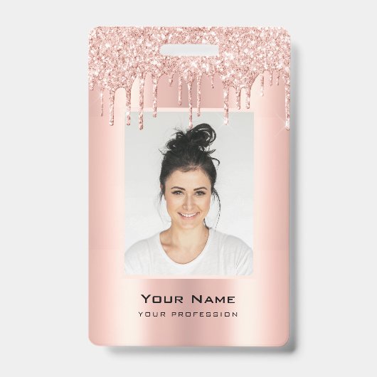 カスタム社員 グリッター ドリップ ローズゴールド 名前 バッジ (表面)