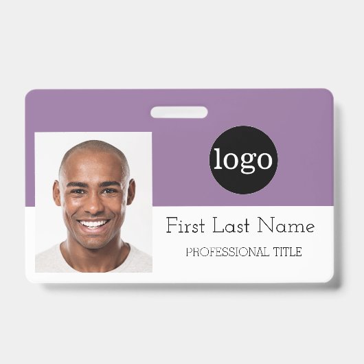 カスタム社員 - ロゴ、写真、バーコード、名前ID バッジ (正面)