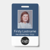 カスタム社員 - 写真、バーコード、ロゴ、名前 バッジ (正面)